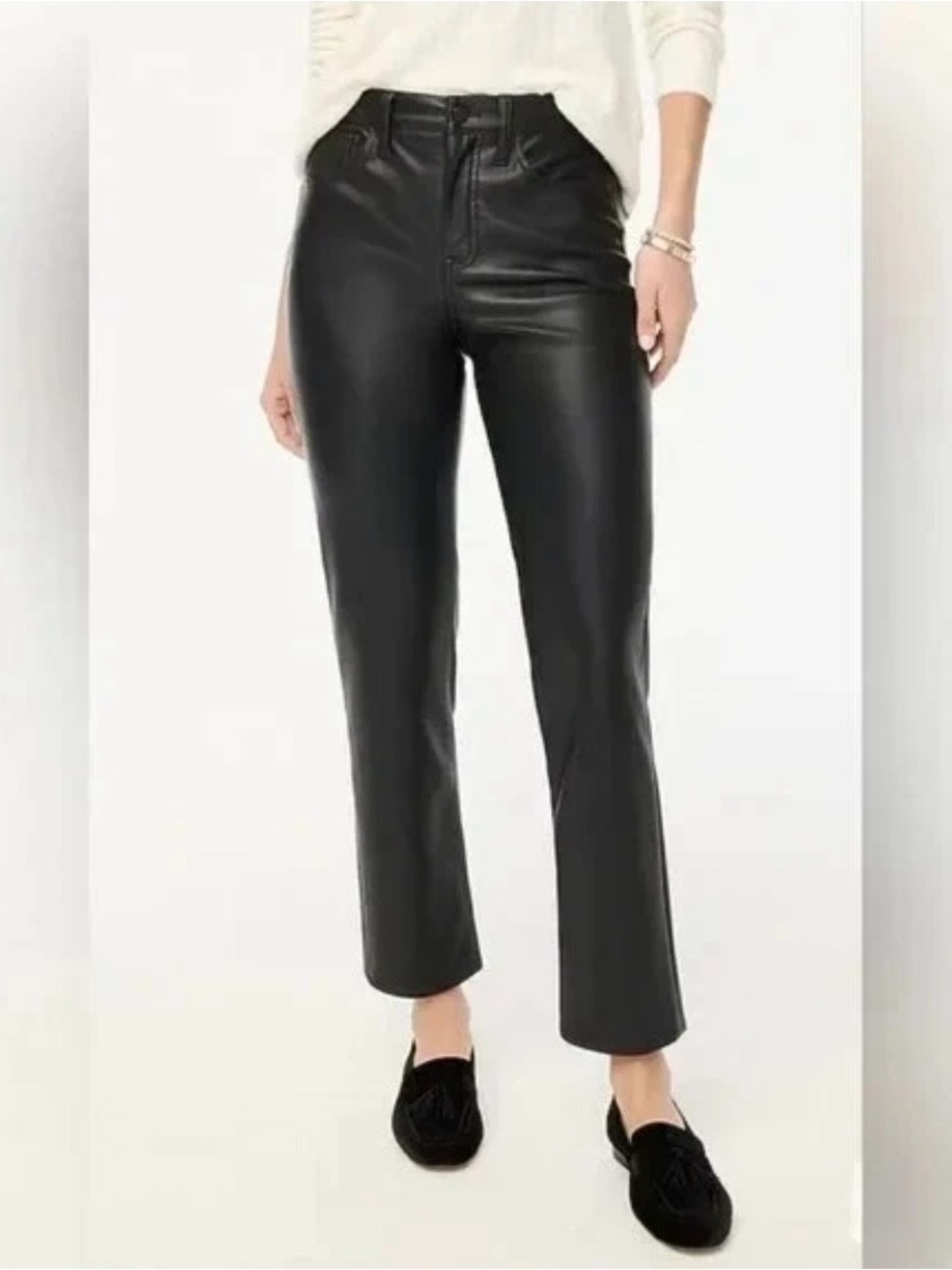 J. Crew Black Sleek Faux Leather Trouser Pants Straight Leg Size 26